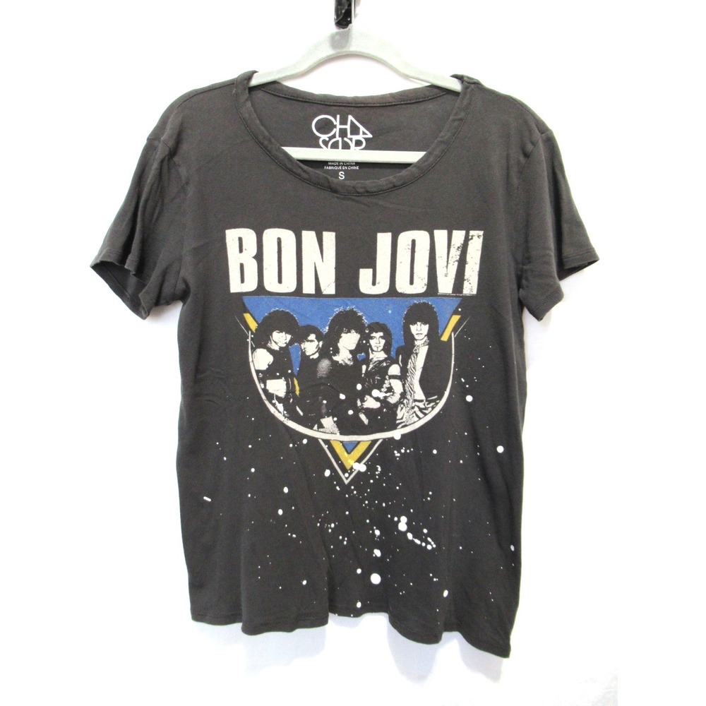 Chaser Women's Size Small Gray Paint Splatter Bon Jovi Short Sleeve T-Shirt 1